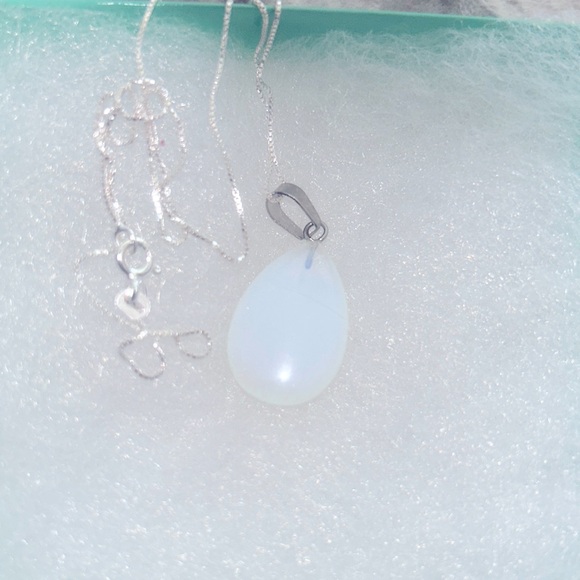 Natural Opal Tear Drop Sterling Silver 24” Necklace - Picture 5 of 6
